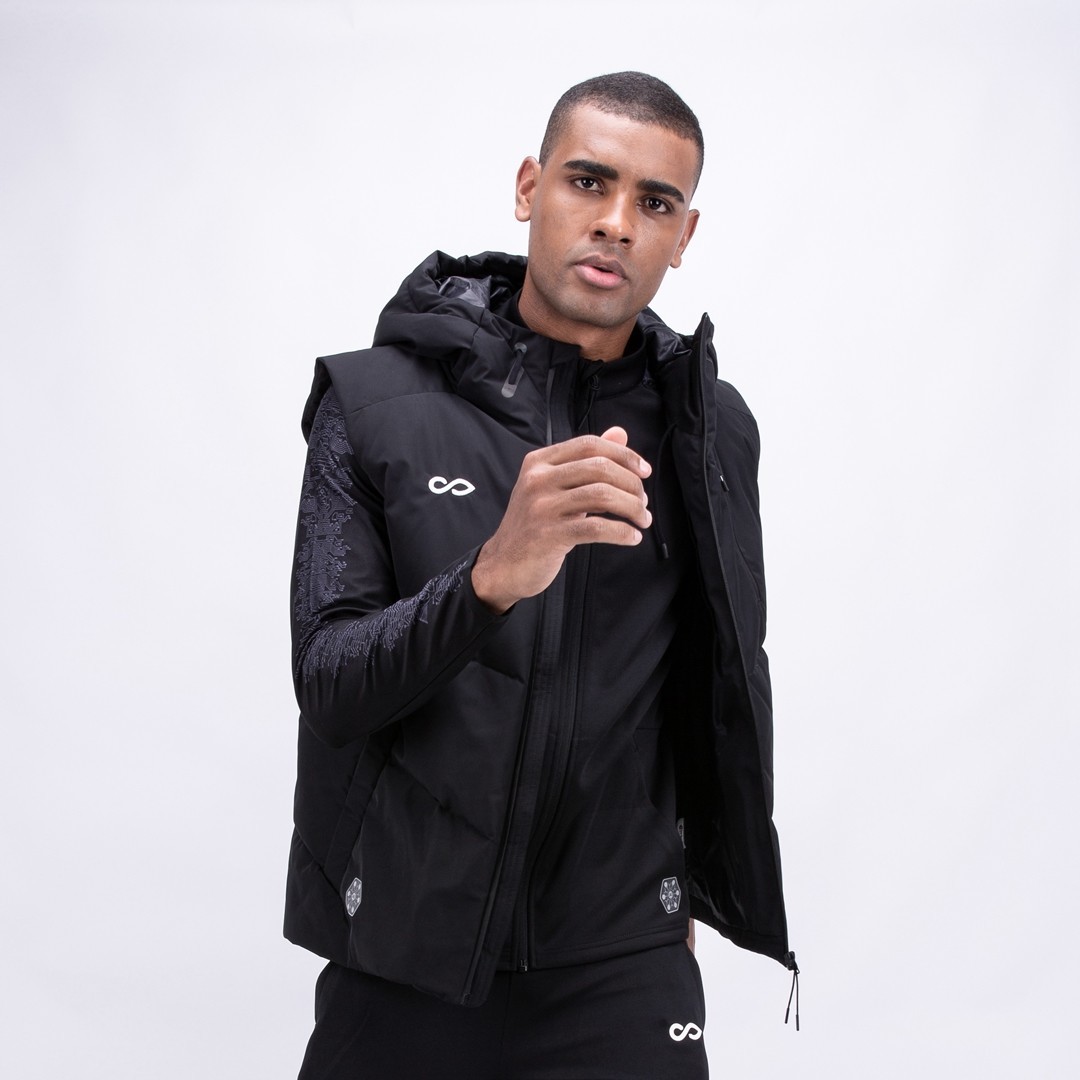 New season sports down vest black men's warm mid-length hooded casual trend sleeveless vest