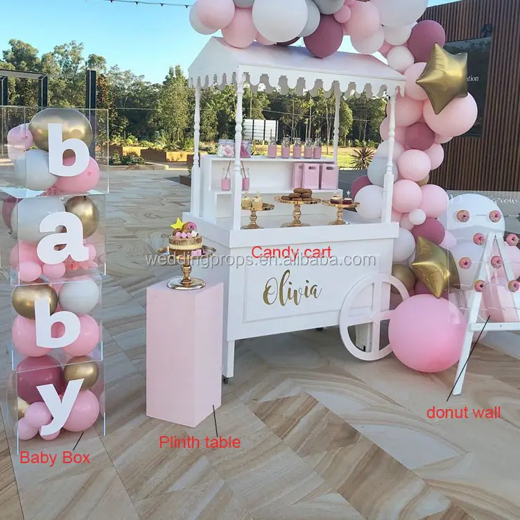 Custom Party Acrylic Candy Display Cart for Wedding Cake Candy Cart Flower Decoration Supply