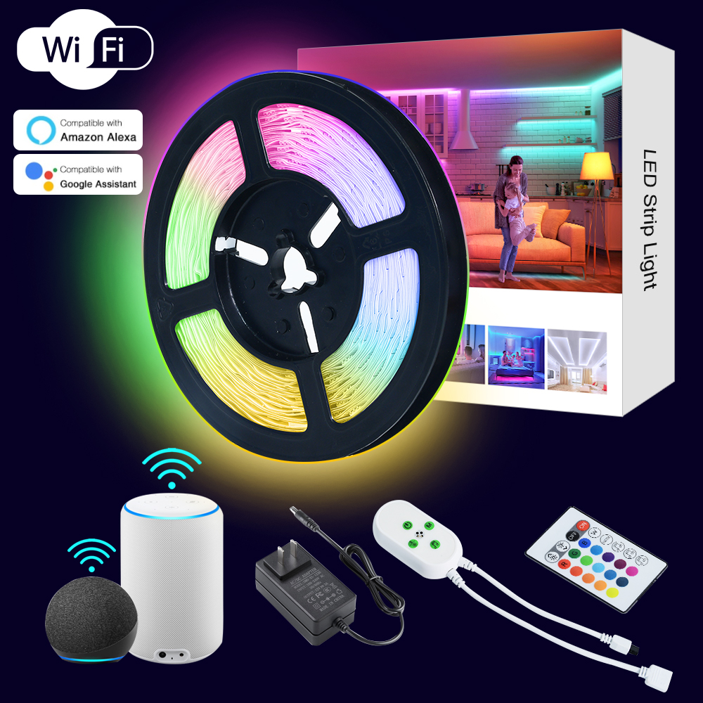 Google car Tuya Wifi smart Alexa Гибкая Водонепроницаемая светодиодная лента rgb smd 5050 5 м 15 метров с пультом дистанционного управления