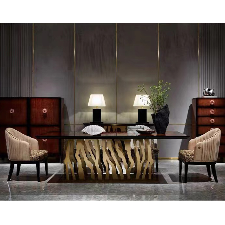 Home furniture dining room table designs hotel glass dining table and stainless steel dining table set
