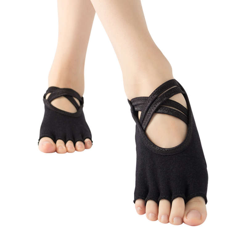 Wholesale 5 Toe Separator Instep Opening Terry Sock Knitted Slipper Half Toe Fitness Pilates Women Yoga Anti Slip Grip Socks