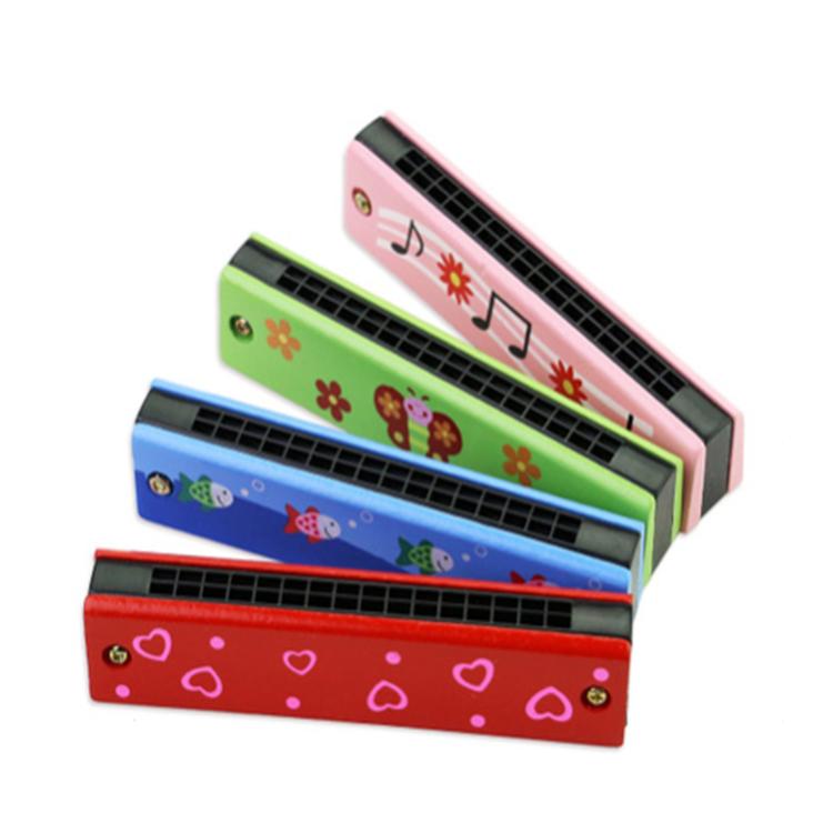 Children's wooden painted double-row 16-hole mouth organ musical instrument