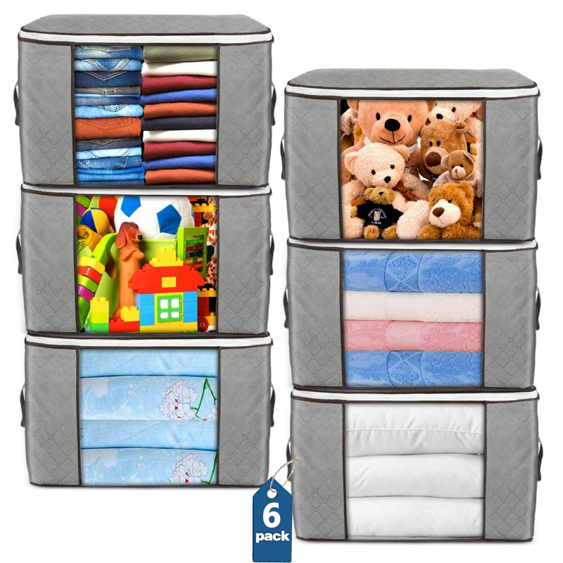 6 Pack Clothes Storage Bins Foldable Closet Organizers Storage Containers Large Storage Bags with Durable Handles