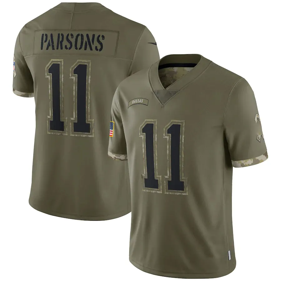 Men's Football Uniforms Dallas Team #11 Micah Parsons NK Olive 2022 Salute To Service Limited American Football Jersey Custom