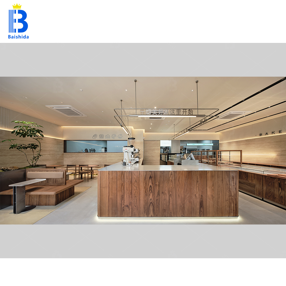 Modern Log Style coffee Shop Design coffee Bar Display Custom Interior Furniture coffee Tables And Chairs Retail