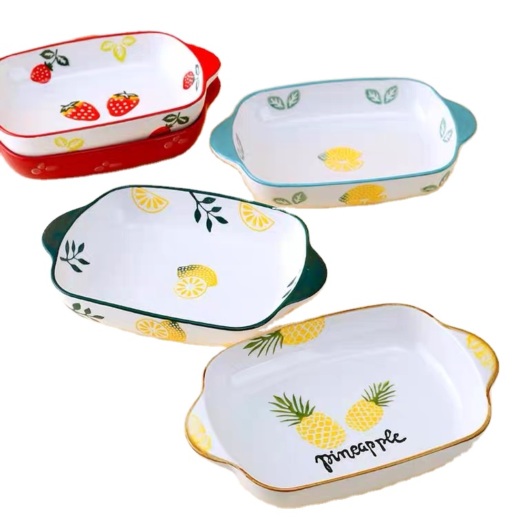 Wholesales Ceramic Baking Dish oval shape porcelain deep baking plates bakeware baking tray with two ears handles