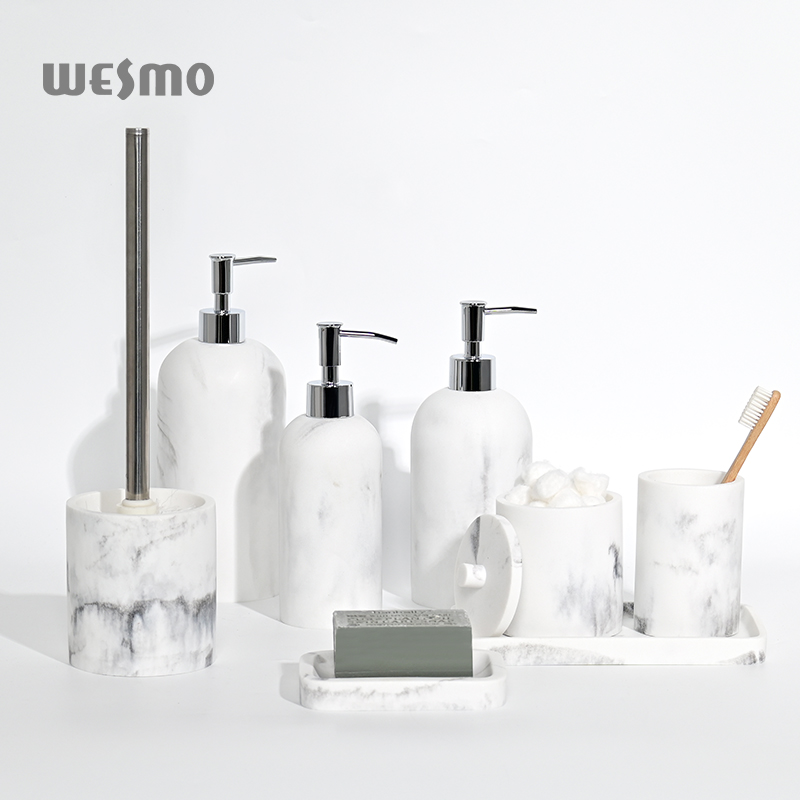 Washroom Set Luxury 8 pcs White Black Splash-ink design Resin Bathroom Accessories Set Hand Soap Dispenser