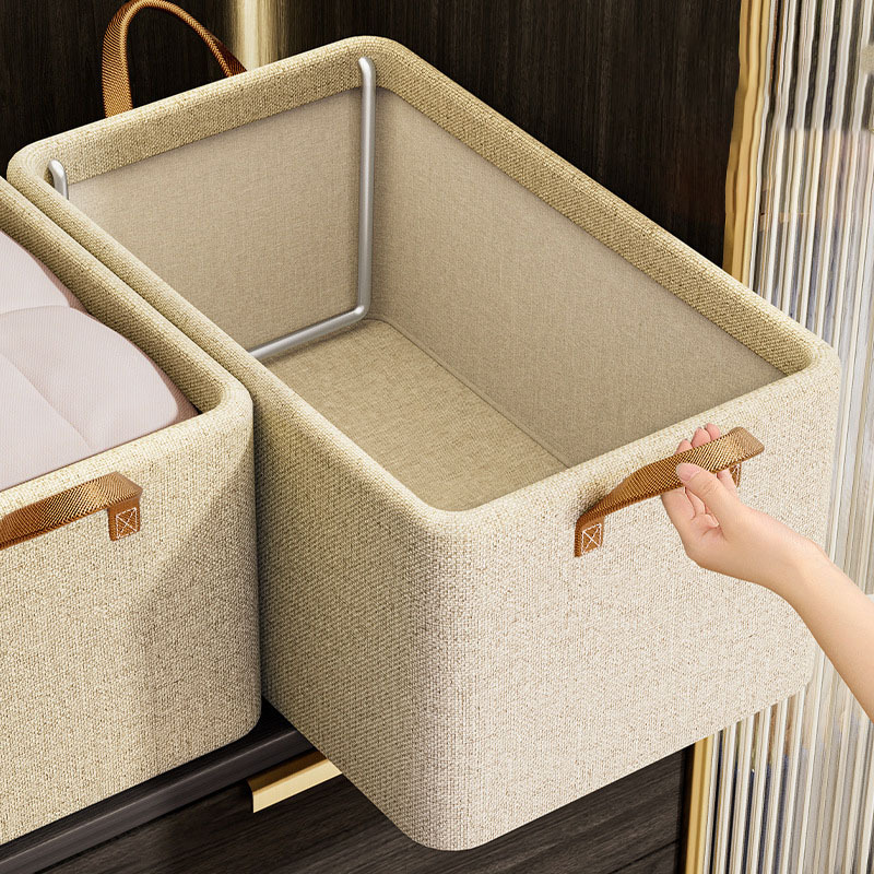 DS4086 Drawer Type Storage Bins with Metal Frame Foldable fabric storage baskets with Handles Wardrobe Storage Box for Clothes