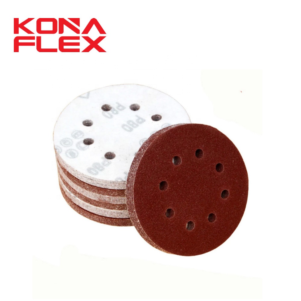 Konaflex-стандартный самоклеящийся оксид алюминия 5 дюймов (125 мм) с 8 отверстиями крючок и петля шлифовальный диск
