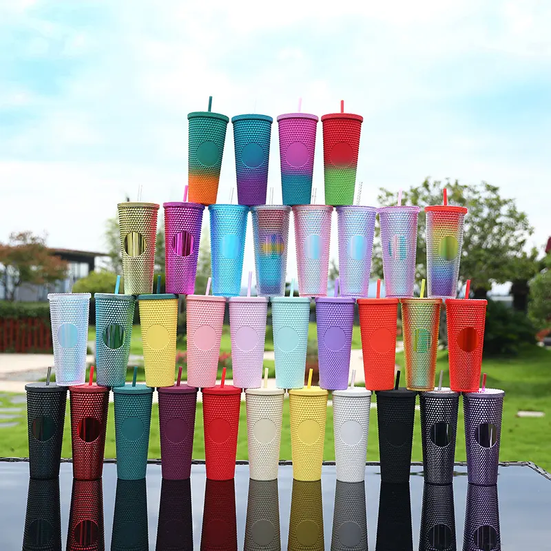 Лидер продаж, оптовая продажа, красочный многоразовый стакан объемом 24 унции, пластиковый стакан с двойными стенками