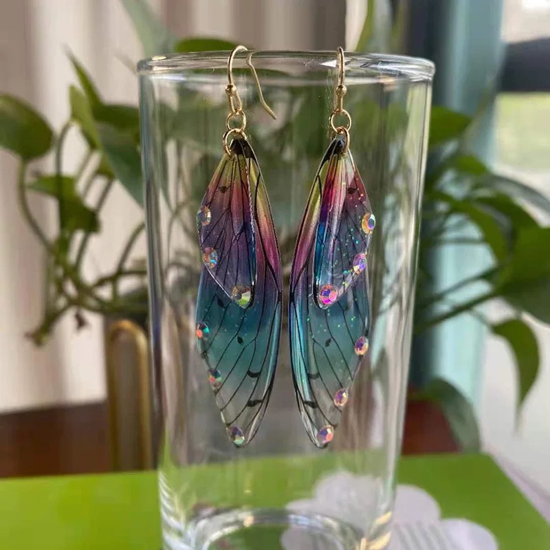 XY783 Wing Shape Multi Color New Arrival Fashion Crystal Jewelry High Quanlity Vintage Earrings for Outdoors Activities Parties