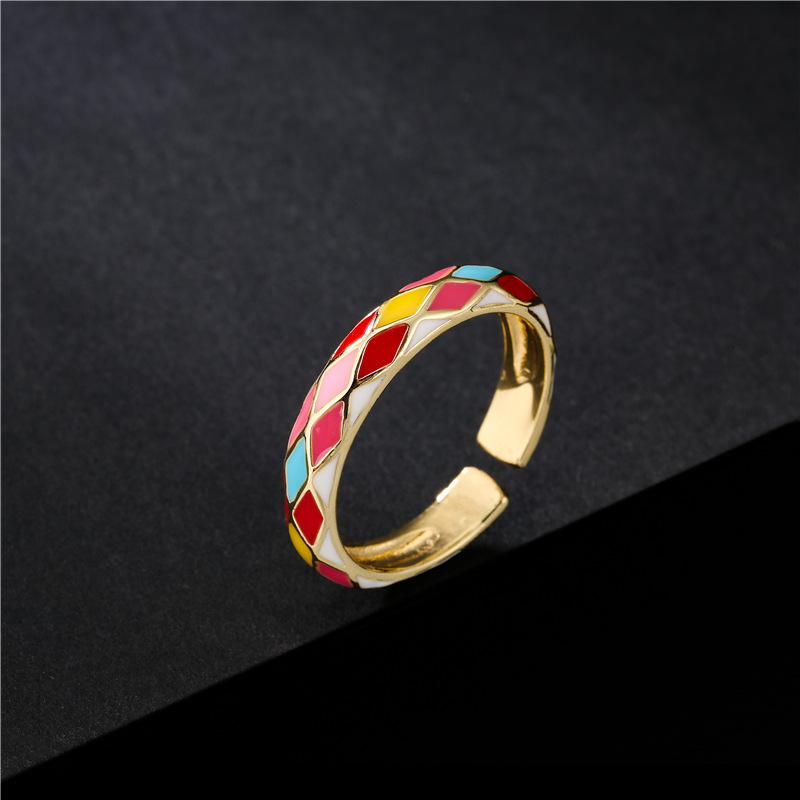 Copper Multi Color Geometric Oil Drip Open Rings 18K Gold Plating Adjustable Colorful Enamel Rings Jewelry Women