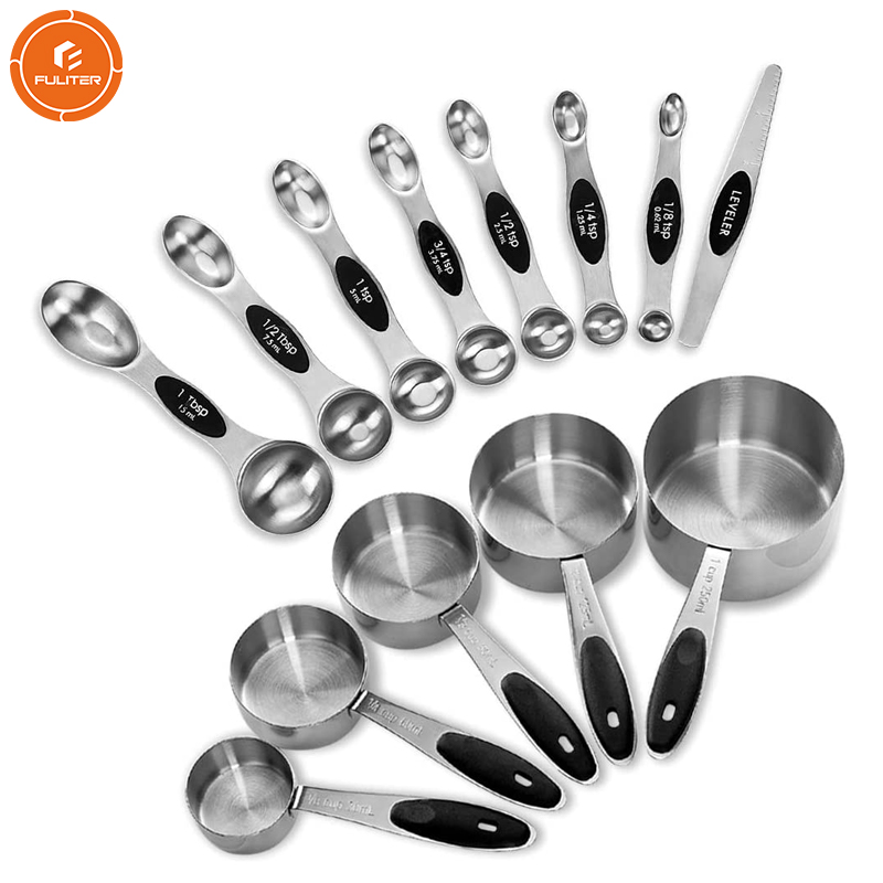Magnetic Measuring Spoons Set of 9 Stainless Steel Dual Sided Teaspoon Tablespoon for Measuring Dry and Liquid Ingredients