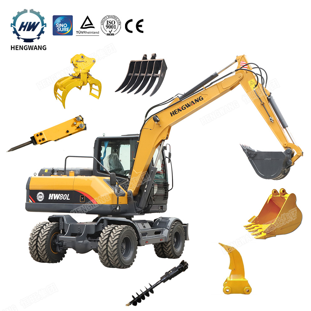 Hengwang HW80L мини-экскаватор, маленький колесный экскаватор