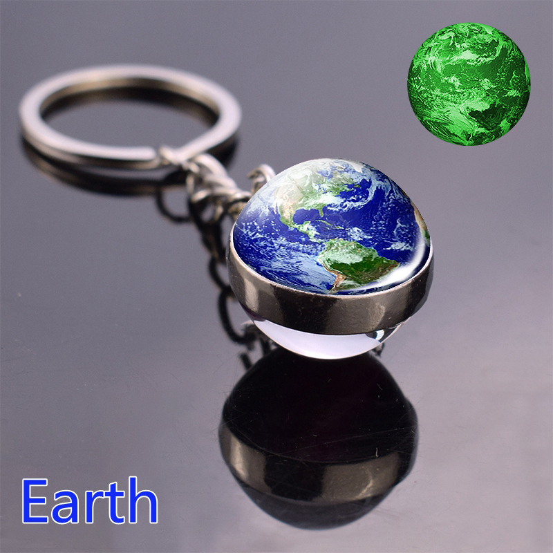 Wholesale Planet Keyring Galaxy Nebula Space Key Chain Moon Earth Sun Mars Art Picture Double Side Glass Ball Solar System Keych