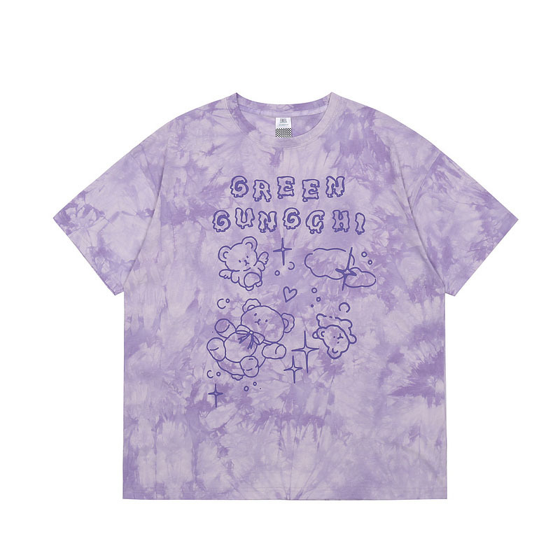 Men and women's new bear tie-dye half sleeve bottom shirt t-shirt oem cotton t-shirt