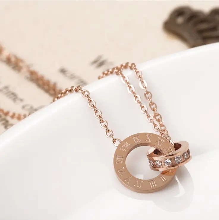 European and American accessories fashion Roman CNC stone inlaid circle Stone Bracelet titanium steel rose gold jewelry