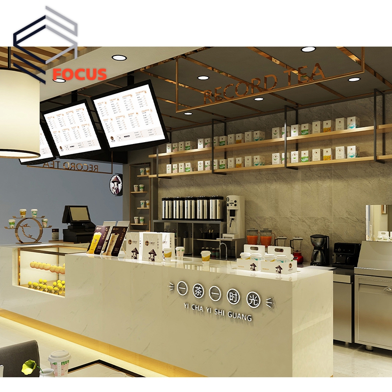 High Quality Display Counter Table Design Bubble Tea Cabinet Milk Tea Shop Furniture For Drink Kiosk Tea Store