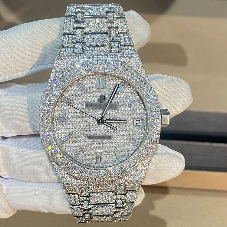 Фабрика Wholesa Высококачественные Роскошные ювелирные изделия Bling Часы с бриллиантовым циферблатом VVS Муассанит Полный Iced Out Механические часы из нержавеющей стали