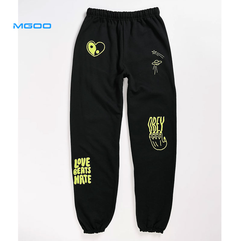 MGOO Custom design unisex logo jogger Black screen printing sweatpants