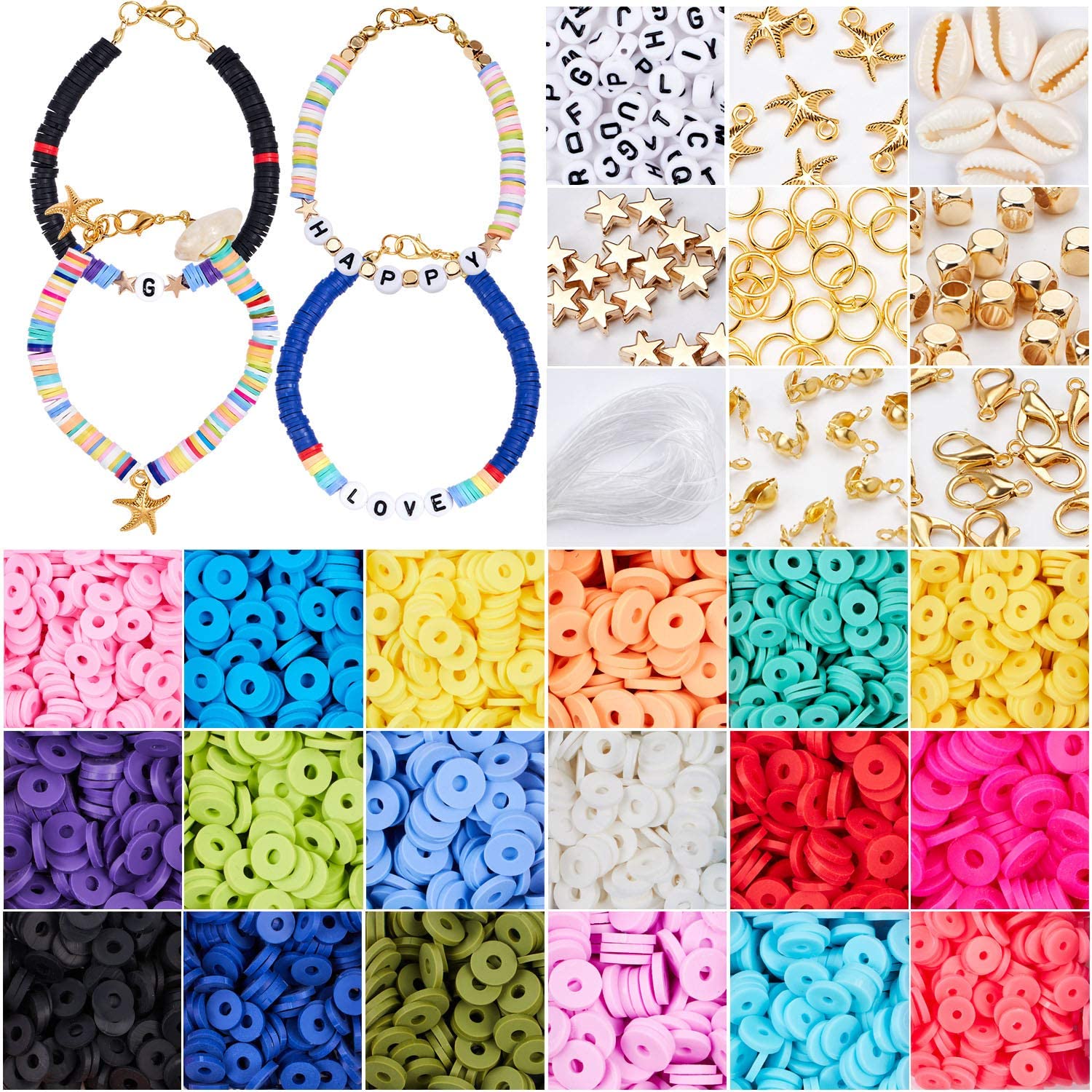 1 Box Lobster Clasp Bracelets Earring Set Flat Round Spacer Bead Polymer Clay Beads Kit Beads For Jewelry Making