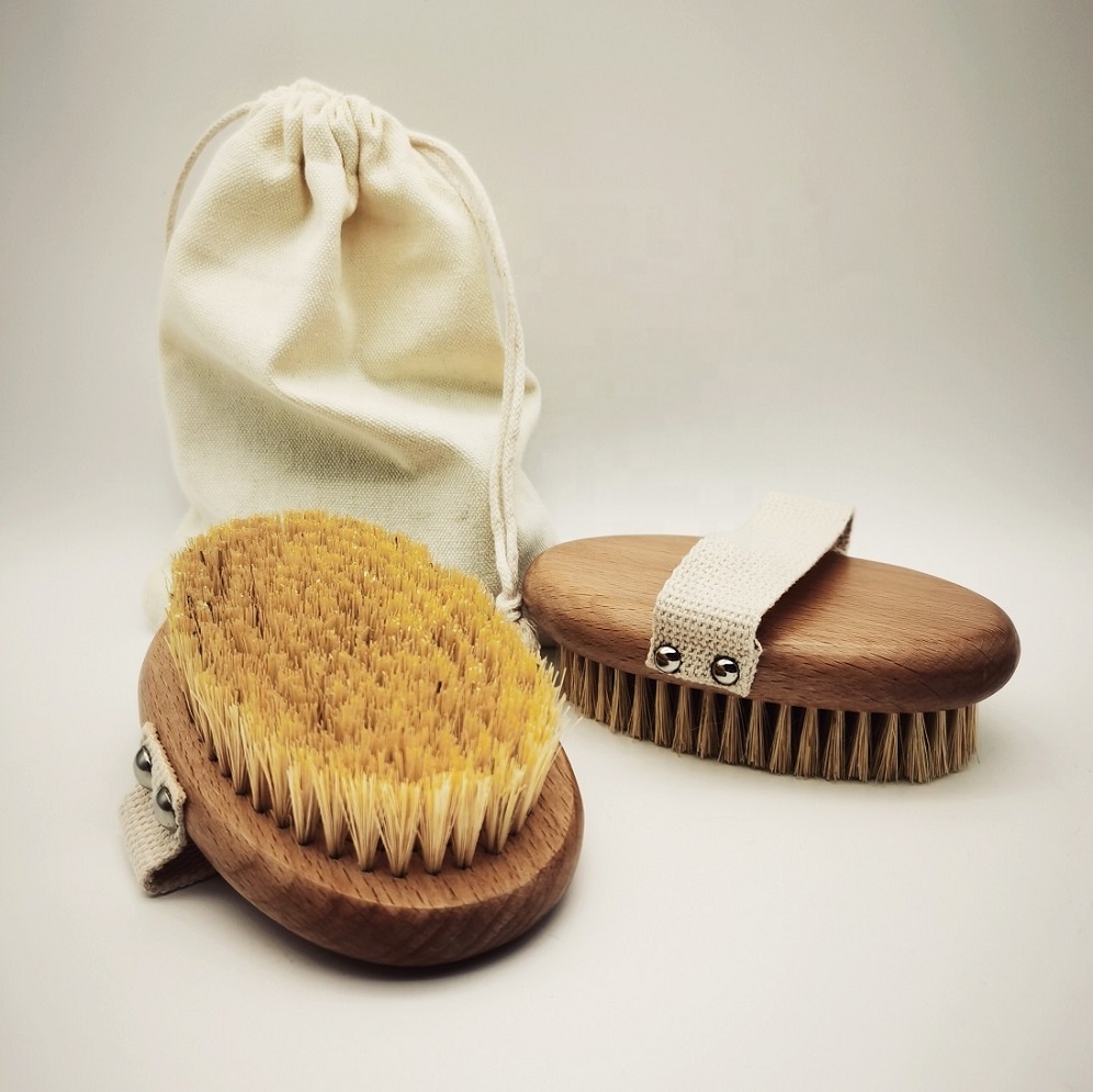 RTS Hot Sale Sisal Fiber Boar Bristle Vegan Hair Bath Brush Back Exfoliation Scrubber Massage Wooden Dry skin Body Brush