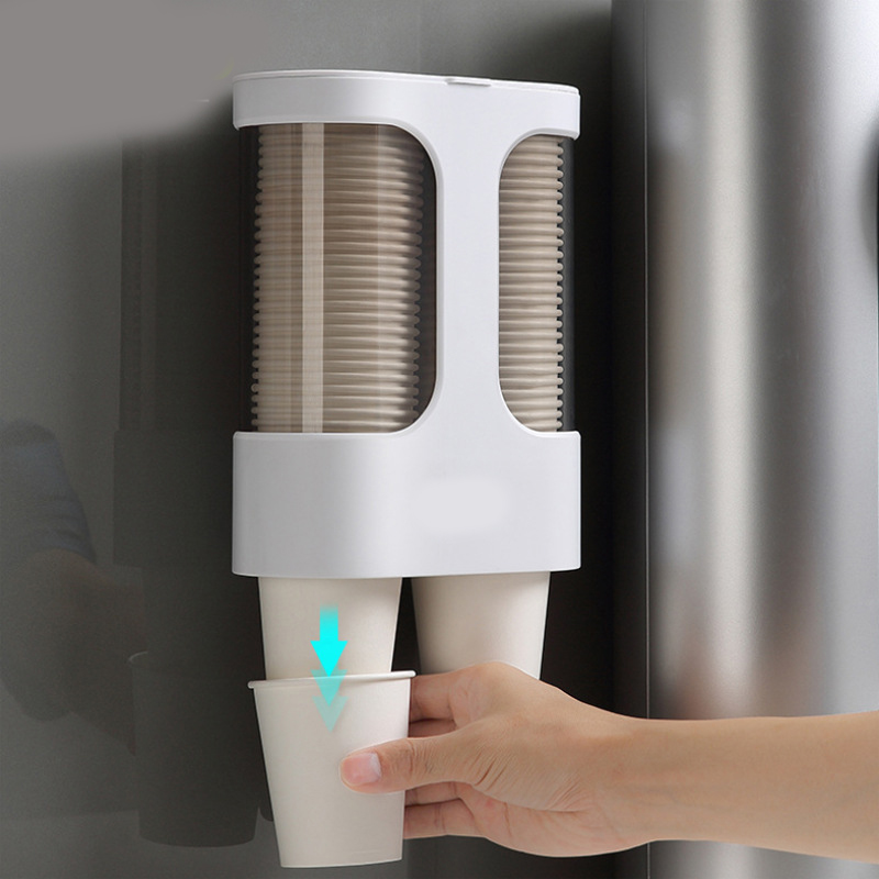 2021 hot selling high quality non punching wall mounted dust-proof double tube automatic disposable water dispenser cup holder