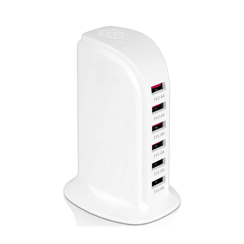 6 Port 30W USB Charging Tower Station Desktop Wall Charger Hub for Multiple Devices Tablets and Smartphones