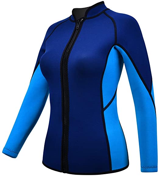blue Wetsuits Top Jacket Vest adult 2mm Neoprene Long Sleeve Shirt Front Zip Sports XSPAN for Scuba Diving Surf Swimming Snorkel