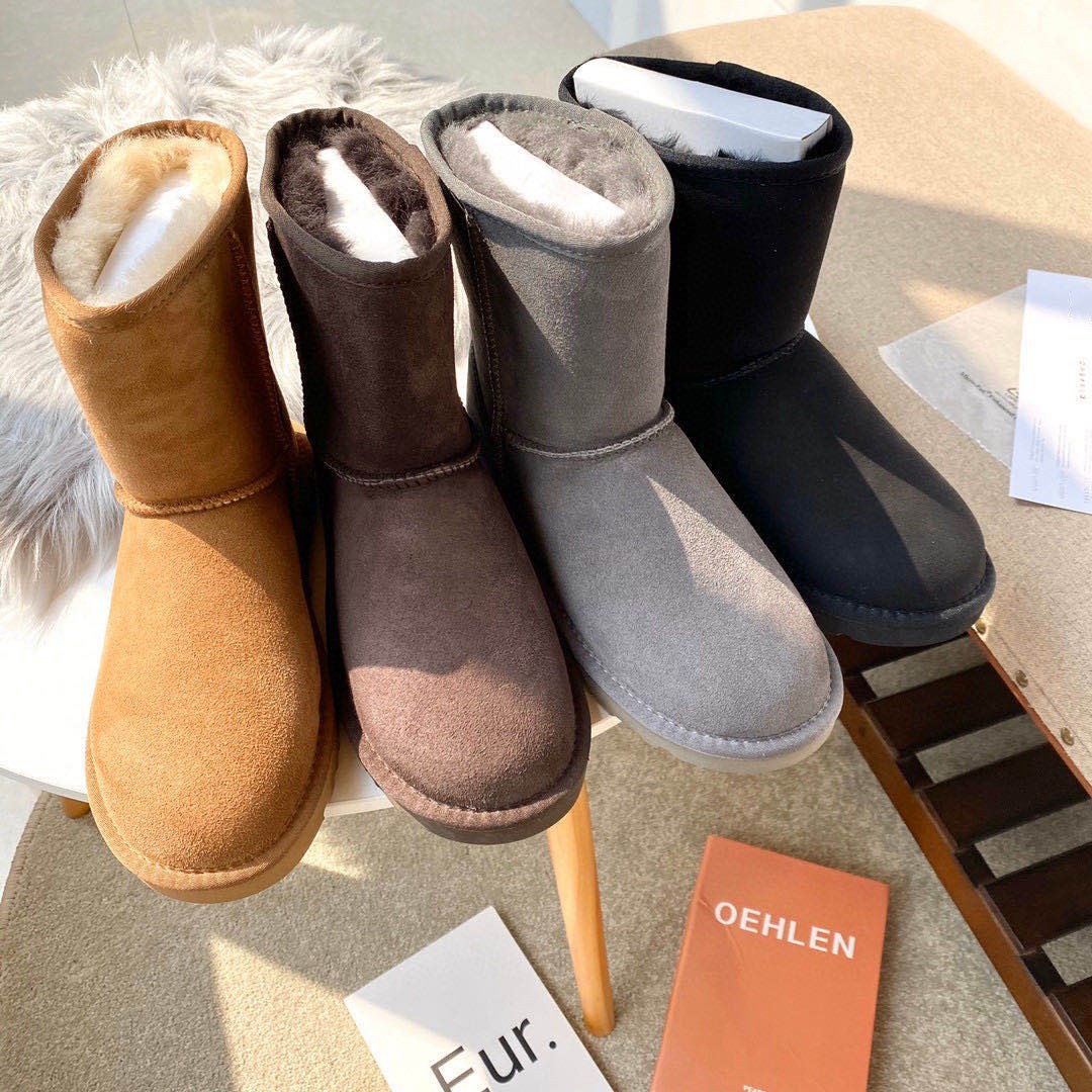 4 color high quality sheepskin wool one warm waterproof winter fur snow boots for women