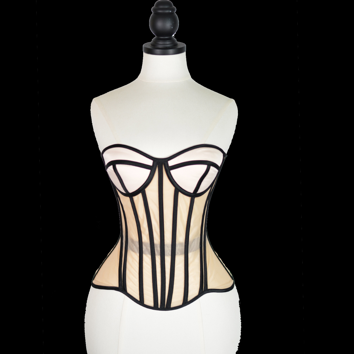 Women Bones Corset Bustier With Cup Lace Up Transparent Mesh See Through Push Up Bodice Shaper Corset Base Bra For Wedding Gown