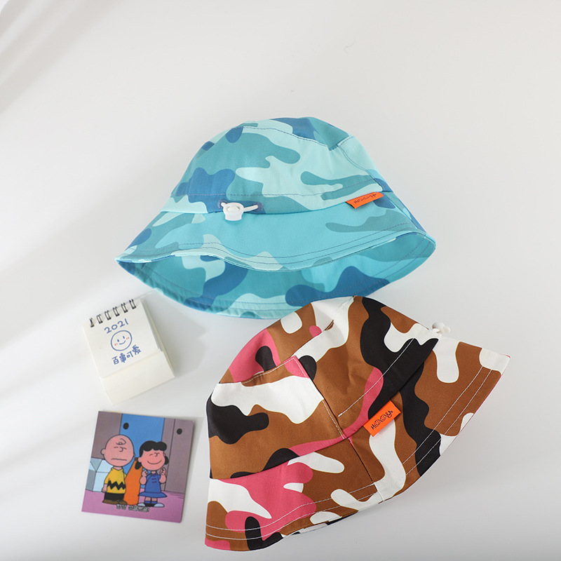 kids Camouflage fisherman's hat 2021 new adjustable flat-top baby boy training outing sunshade big brim Bucket hats child