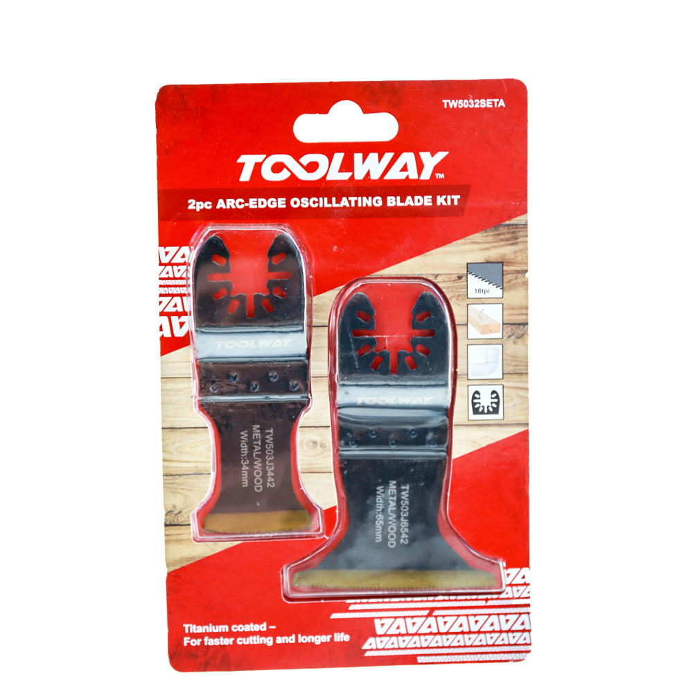 TOOLWAY 2pc arc-edge oscillating saw blades kit Plunge Cut saw Blade for wood, plastic and metal