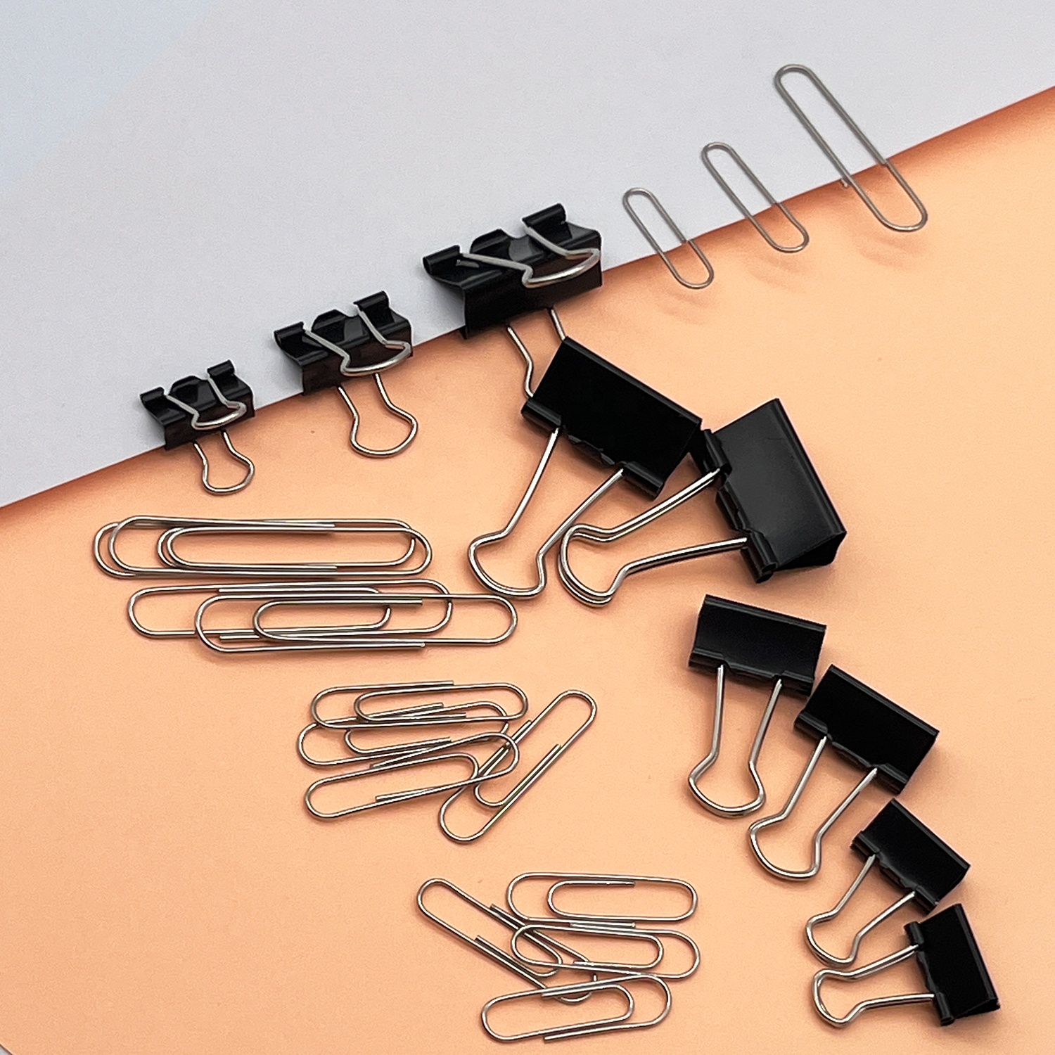 Customized 340pcs Different Kind Black Metal paper File clip Binder clip Set Multi-function Office Stationery Desk Organizer Set