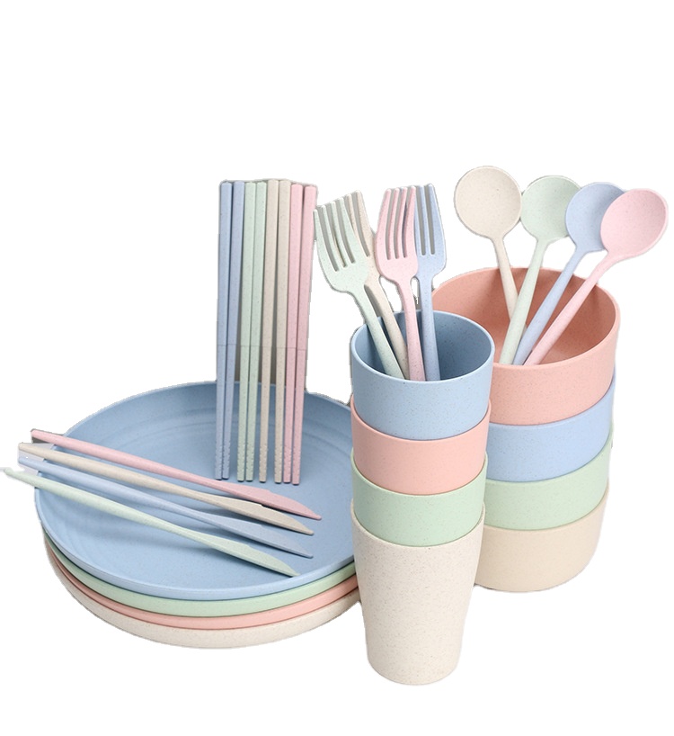 Round Plate Dinnerware Set Wheat Straw Disposable Plates