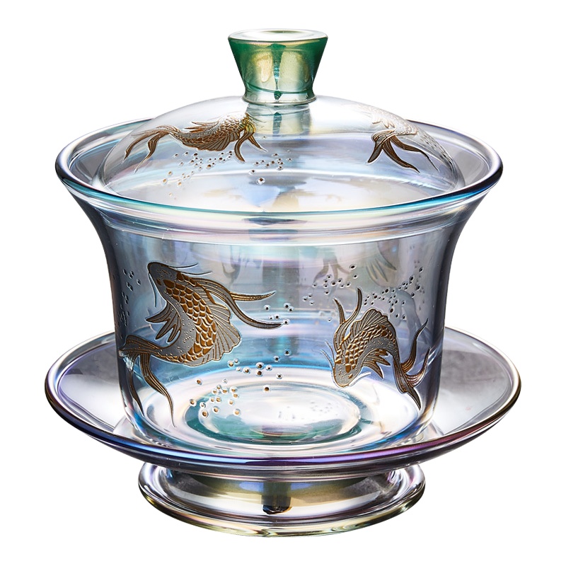 Rongshantang colorful gold and silver fired glass cover bowl heat resistant thickened Sancai tea bowl brewing cup fair cup teapo