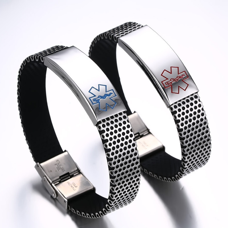 Yiwu Meise Stainless steel blue medical logo bracelet