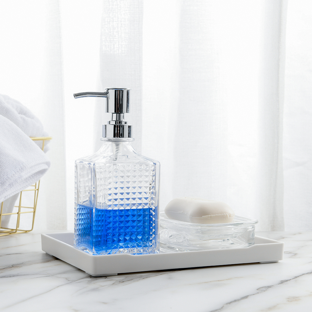 350ml Glass Soap Dispenser with Rust Proof Stainless Steel Soap Pump Kitchen Soap Dispenser for Bathroom