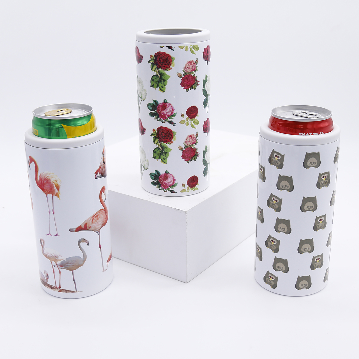 Double walled white blank 4 in 1 slim stainless steel metal 12 oz insulated sublimation beer skinny can cooler holder tumbler