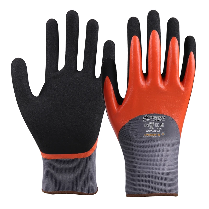 Automotive machinery waterproof and wear-resistant nitrile frosted coating nitrile safety gloves Structure work gloves