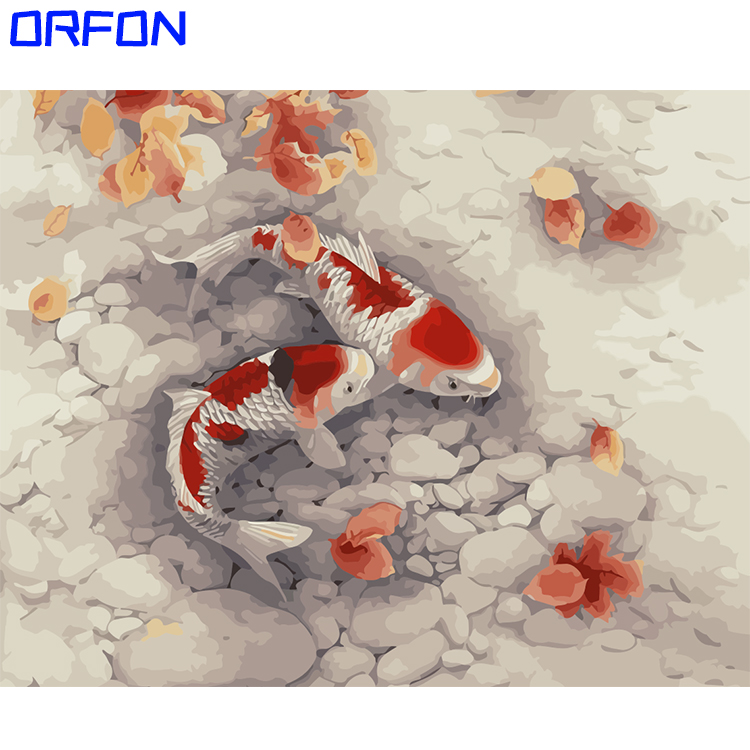 Orfon LY41 краска по номерам животные рыбы реалистичные импрессионисты абстрактный пейзаж на холсте без рамки