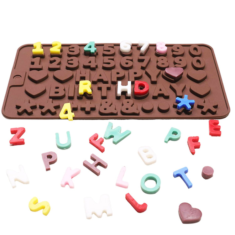 Non-stick easy to demoulding numbers letter symbols unique chocolate bar silicone mold sets