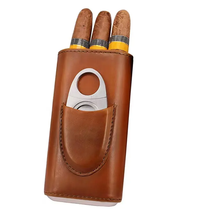 Портсигар с индивидуальным логотипом, портативный карманный портсигар, дорожный хьюмидор, роскошный кожаный портсигар с 3 пальцами и резаком
