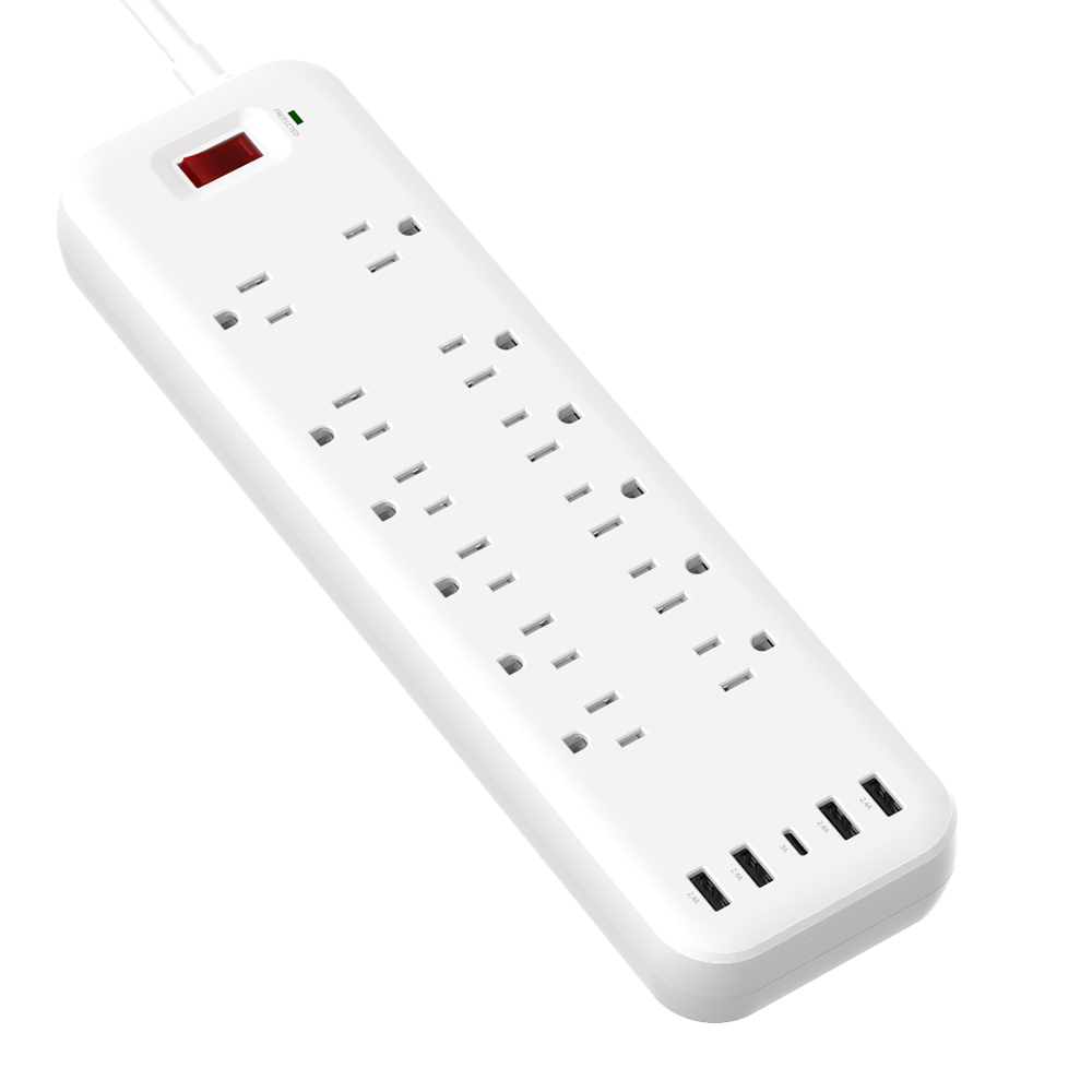 12 Outlets Charging Strip Wall Mounted Outlet 4 USB Type C Port Extension Plug Socket Power Strip
