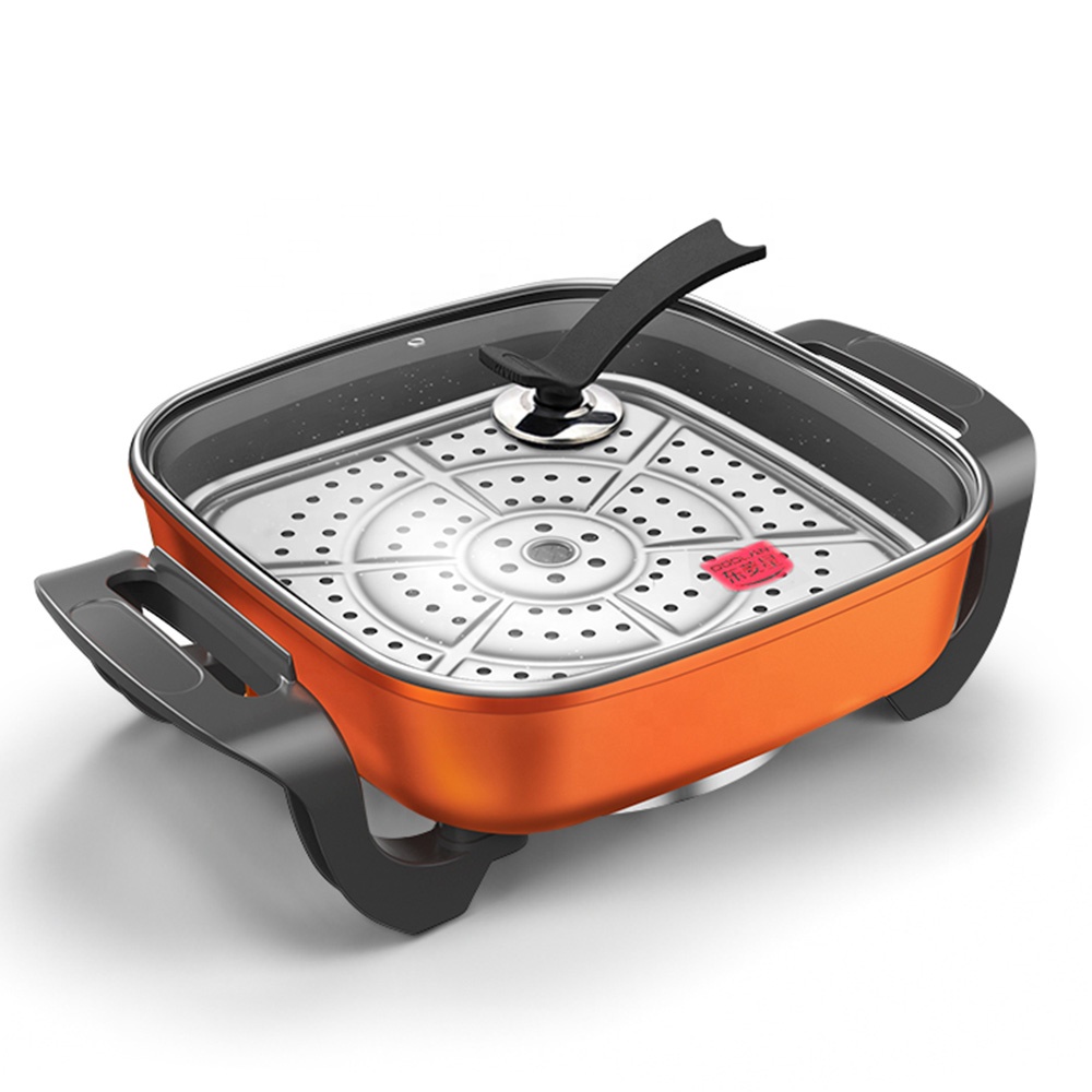 Discount Tempered Glass lid Durable Aluminum Electric frying pans kitchen electr hot pot skillet for cooker square 30*42cm