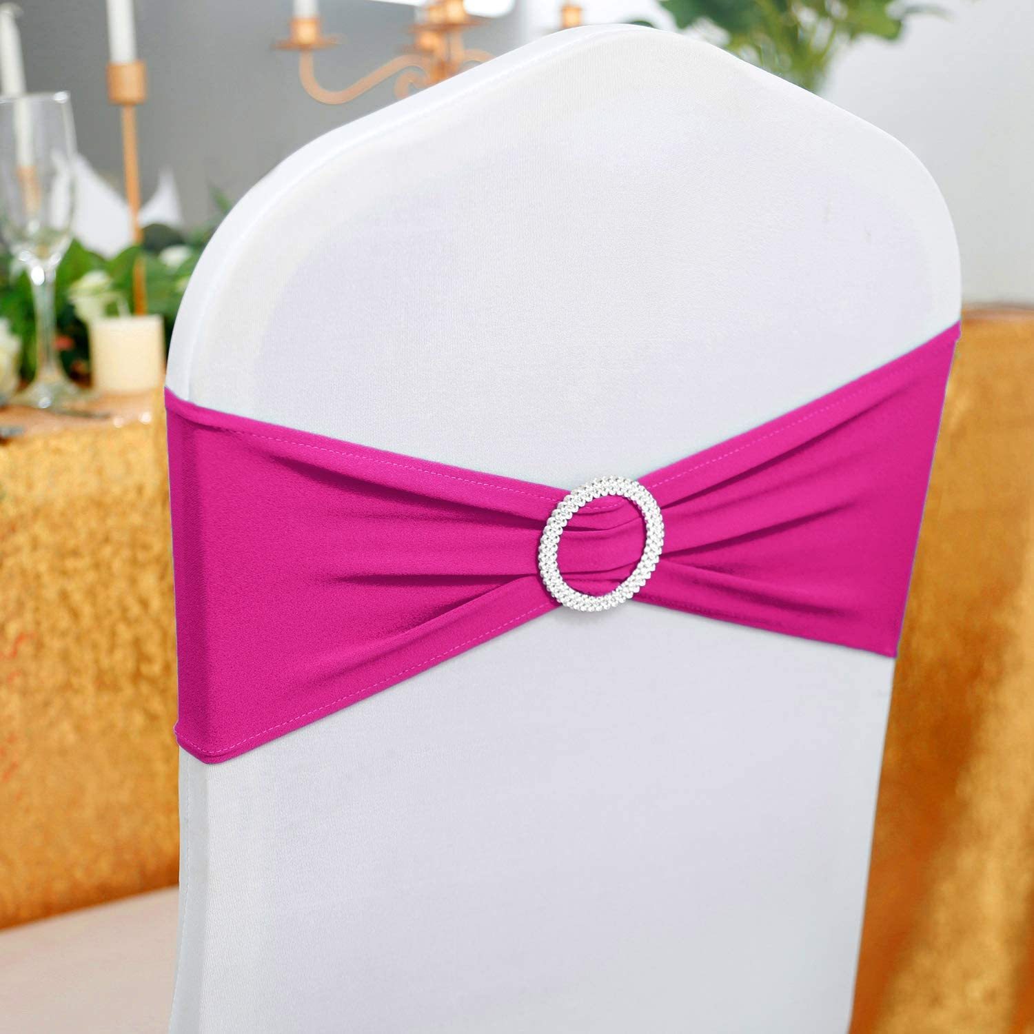 Hot Pink Spandex Chair Sashes with Buckle Slider for Wedding, Party Decoration
