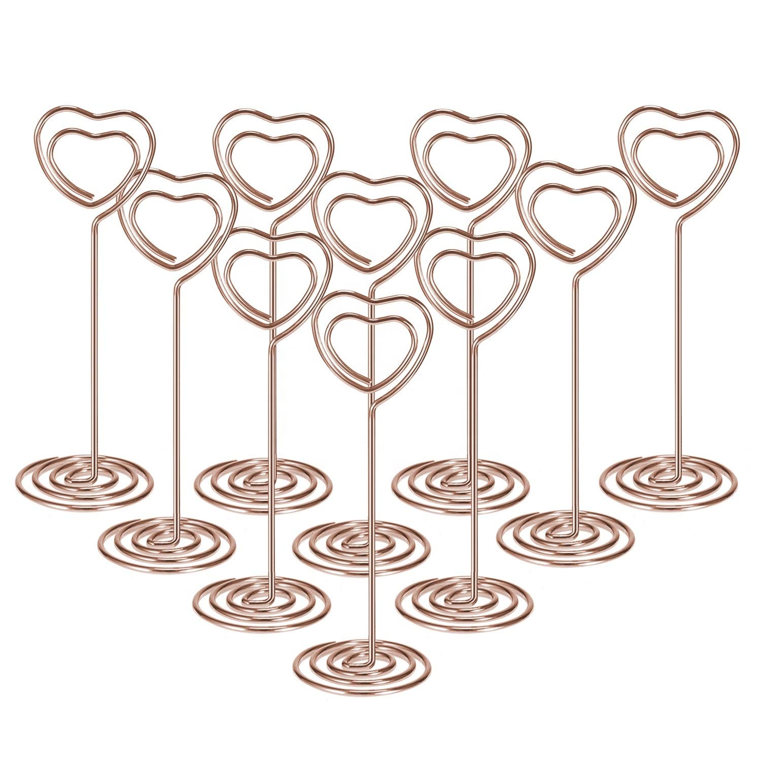 Rose Gold Spiral Metallic Base Heart shape memo clip holder for wedding party and hotel
