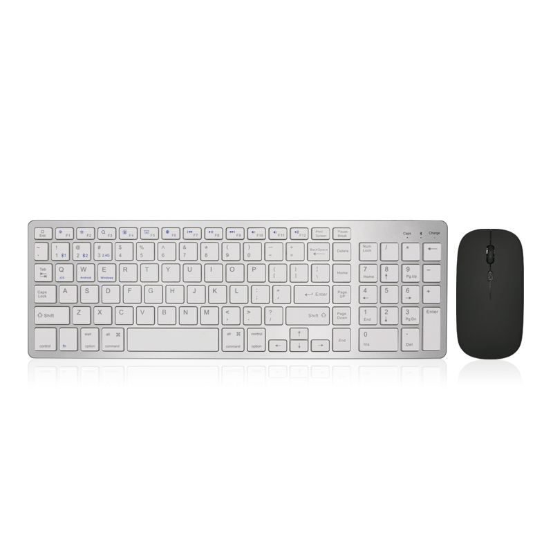 Silver ABS desk 2.4G with digital keyboard and mouse kit Rechargeable Wireless Keyboard mouse combination