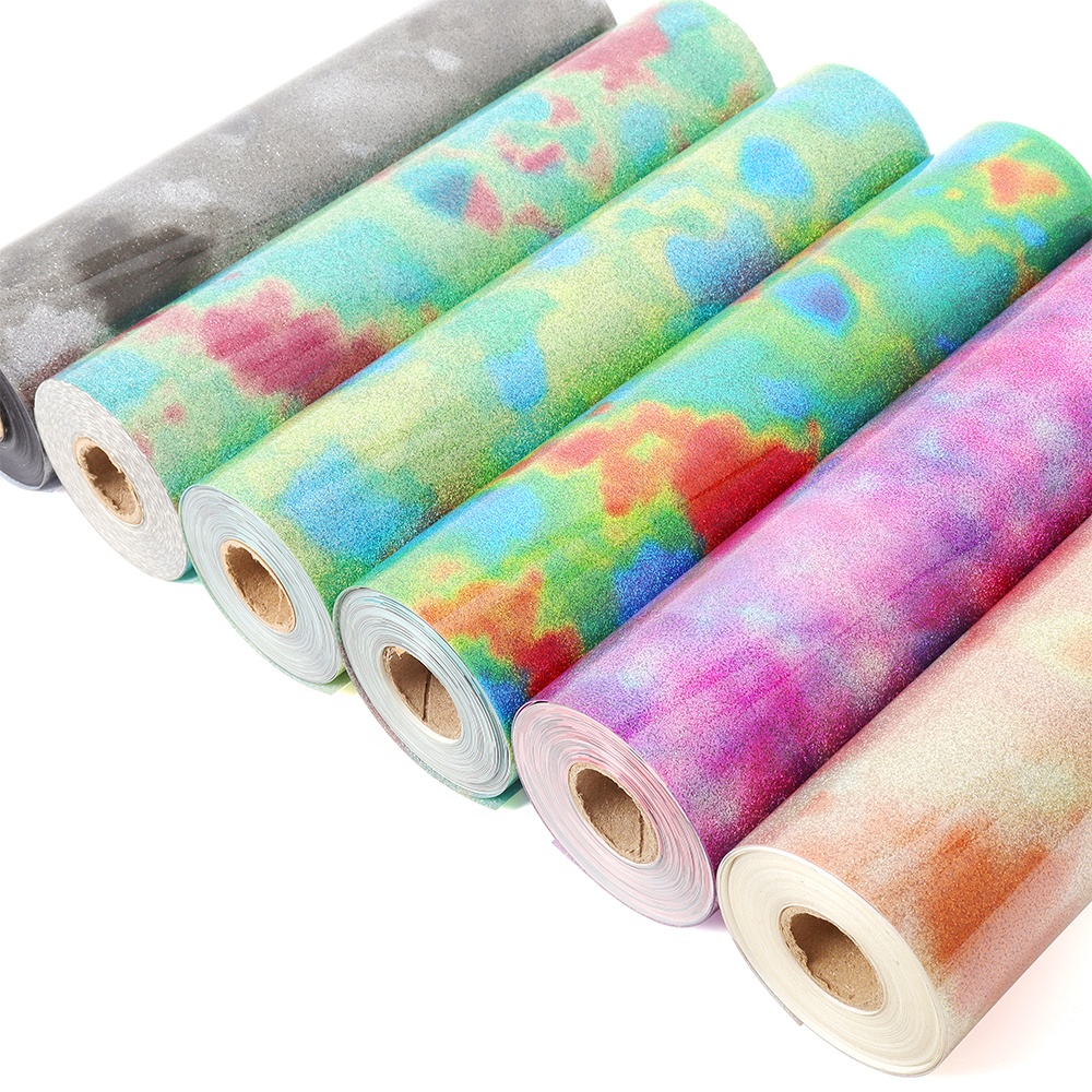20inchx50Yard Stretchable Easy To Weed Tie Dye Designs Watercolor Cloud Prints Heat Transfer Vinyl Rolls For Clothes
