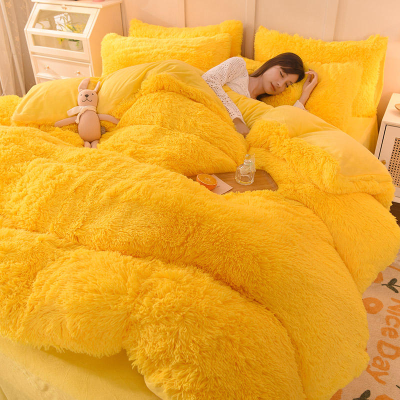 Rainbow Color Faux Fur Velvet Fluffy Plush Soft For Girl Bed Sheet Set 4 Pieces Warm Winter Beddings Comforter Duvet Cover Sets